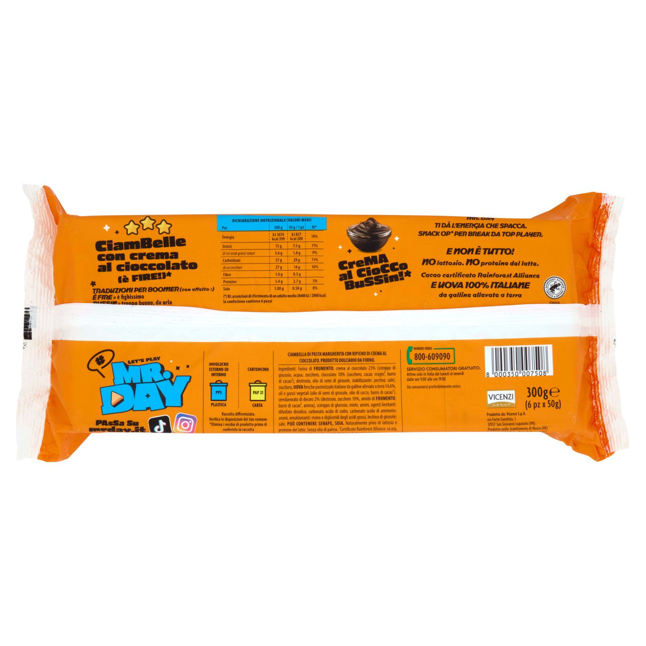 Mr.Day 6 Ciambelle con Crema al Cioccolato 6 x 50 g