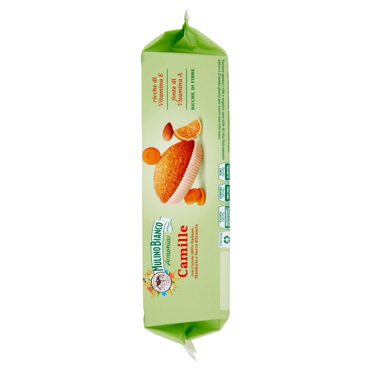 Mulino Bianco Armonia Camille Merenda Ricca di Fibre Carote Mandorle Succo d'Arancia 8 tortine 304g