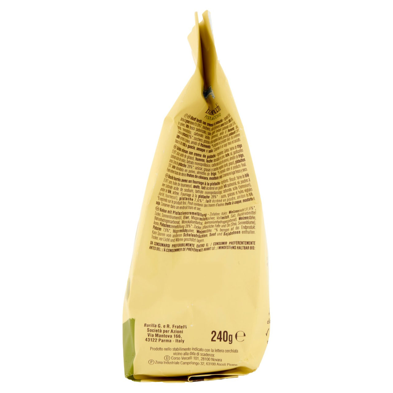 Mulino Bianco Baiocchi Biscotti Snack Farciti con Crema al Pistacchio 240g