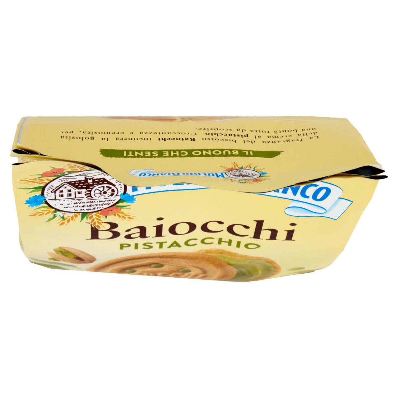 Mulino Bianco Baiocchi Biscotti Snack Farciti con Crema al Pistacchio 240g