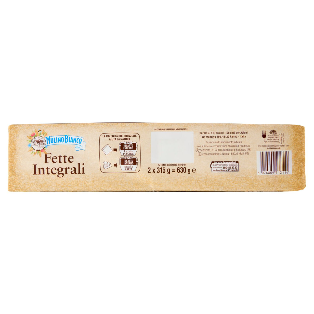Mulino Bianco Fette Biscottate Integrali Ricche di Fibre 630g