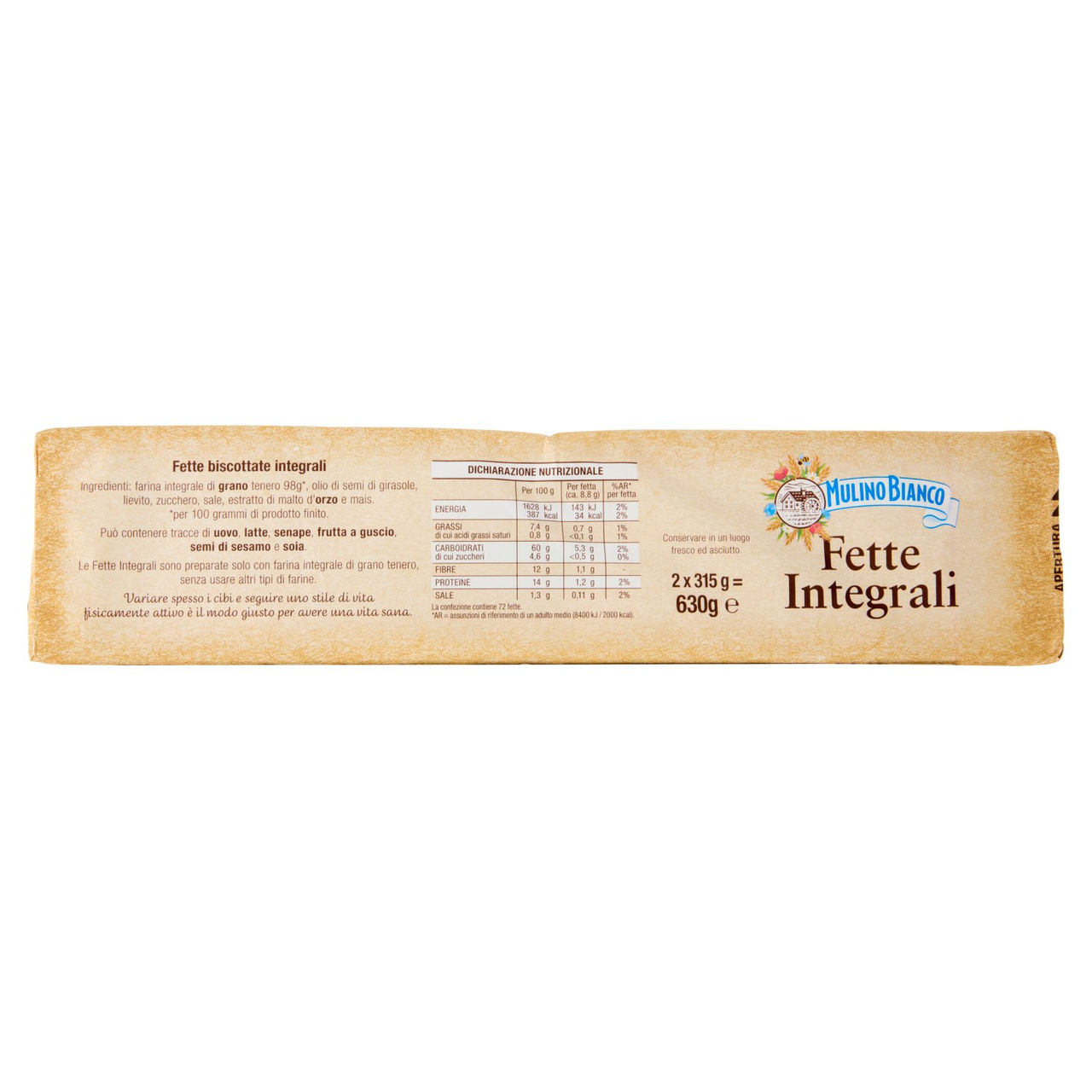 Mulino Bianco Fette Biscottate Integrali Ricche di Fibre 630g
