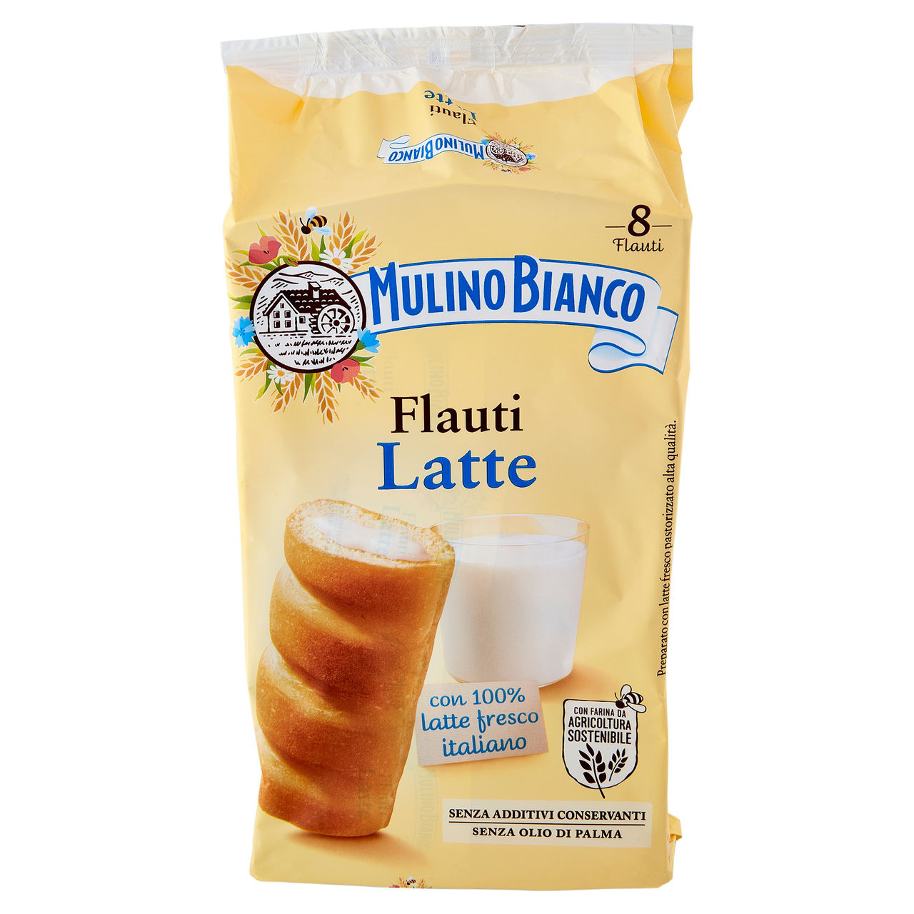 Mulino Bianco Flauti Latte Merenda con 100% Latte Fresco Italiano 8 pezzi 280g