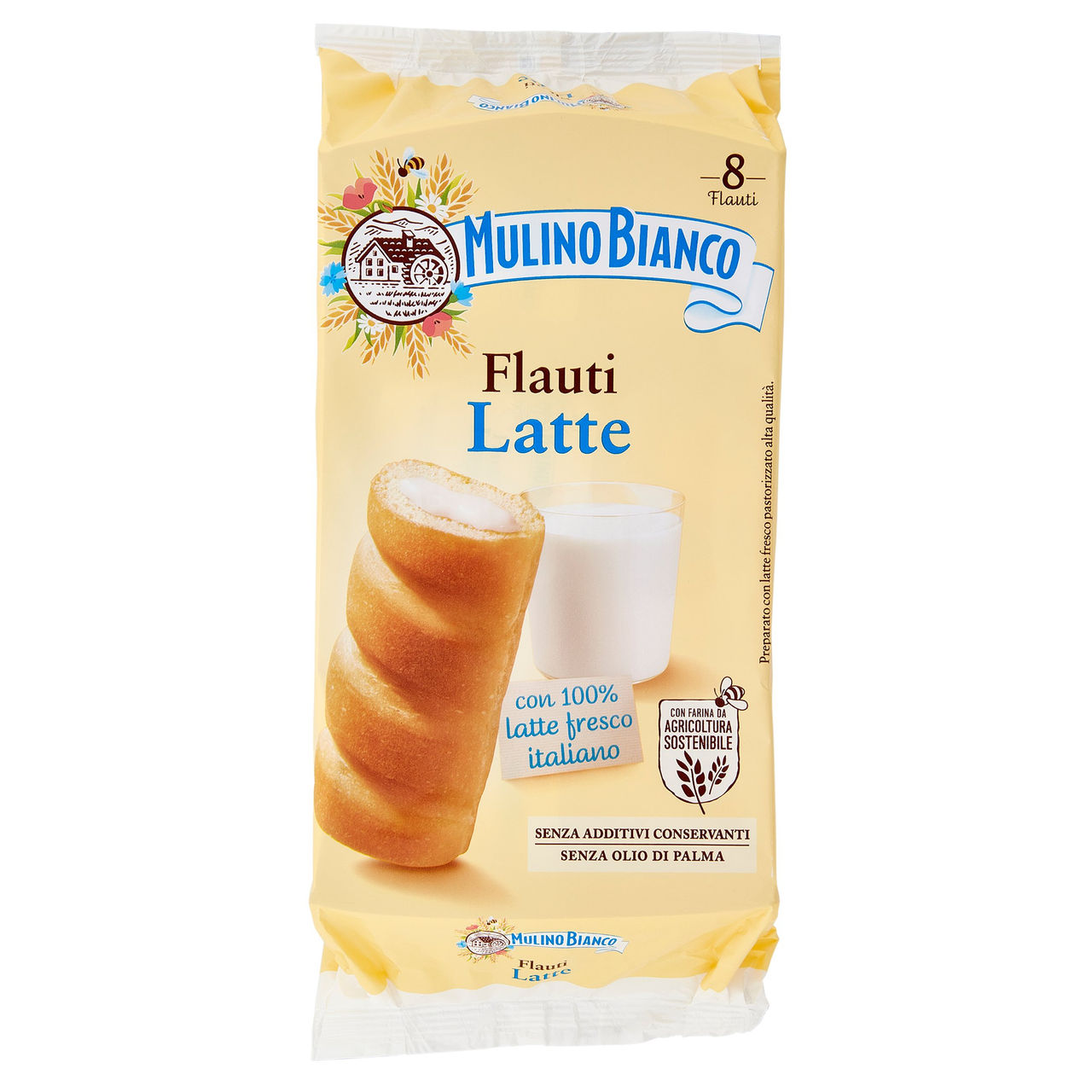 Mulino Bianco Flauti Latte Merenda con 100% Latte Fresco Italiano 8 pezzi 280g