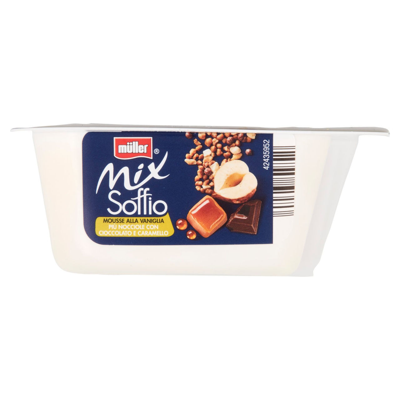 müller Mix Soffio Mousse alla Vaniglia Più Nocciole con Cioccolato e Caramello 120 g