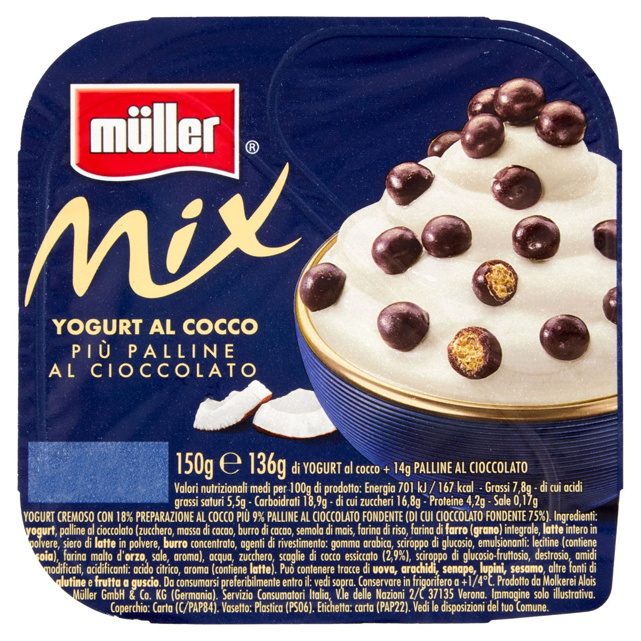 müller Mix Yogurt al Cocco Più Palline al Cioccolato 150 g