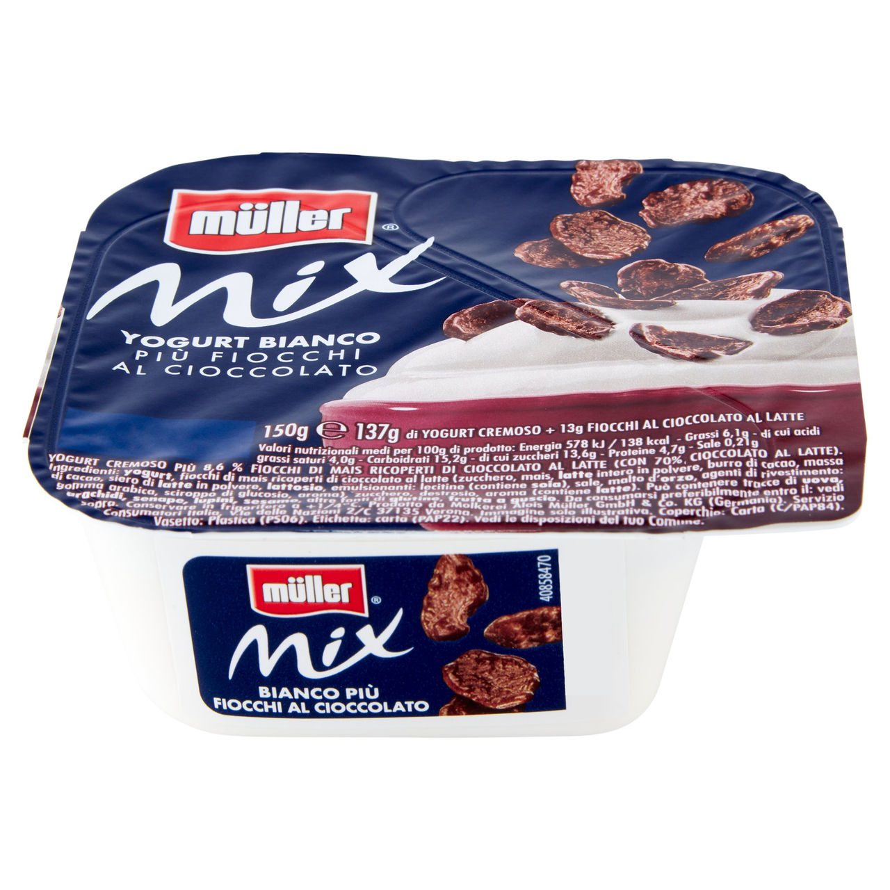 müller Mix Yogurt Bianco Più Fiocchi al Cioccolato 150 g