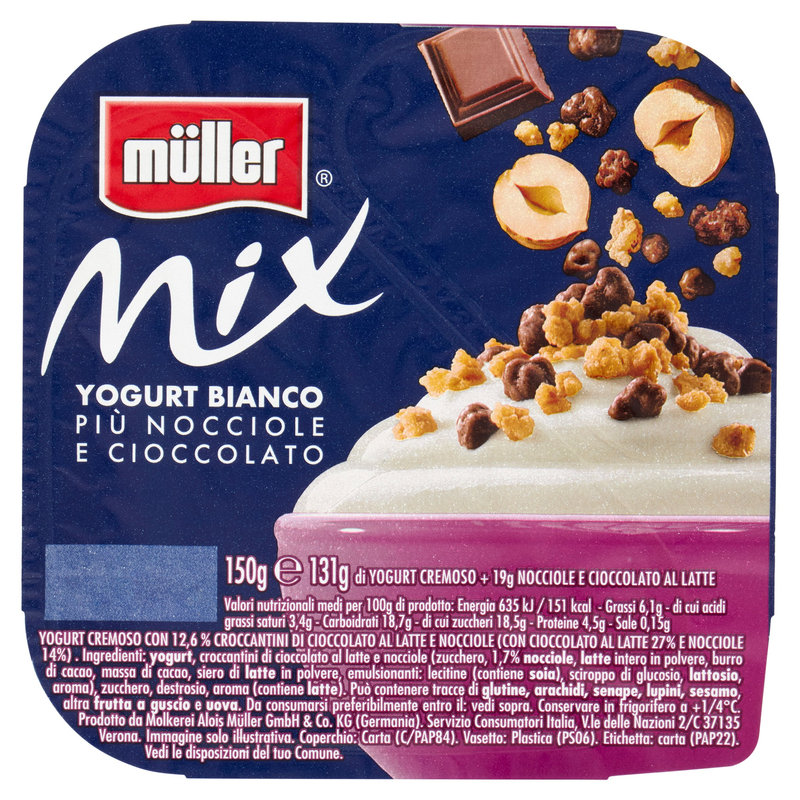 Müller Mix Yogurt Bianco Più Nocciole e Cioccolato