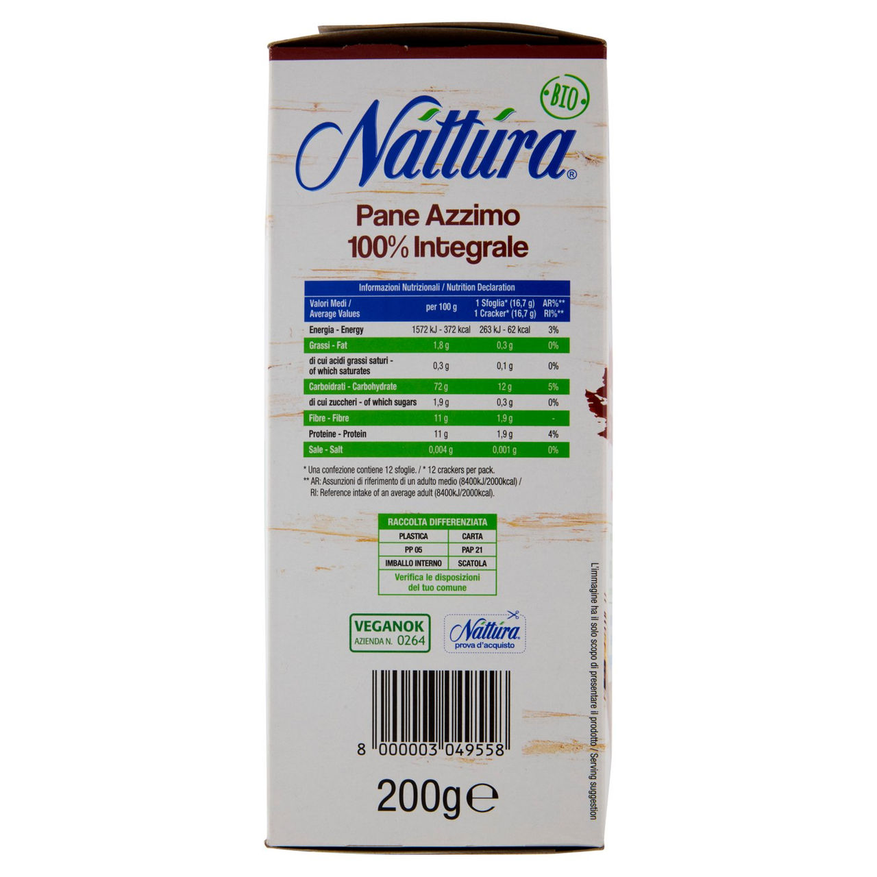 Náttúra Pane Azzimo 100% Integrale Bio senza lievito 200 g