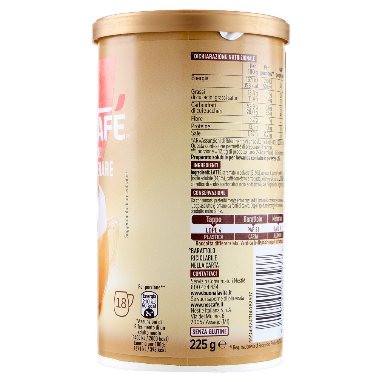 NESCAFÉ Cappuccino Da Zuccherare Solubile Barattolo 225g