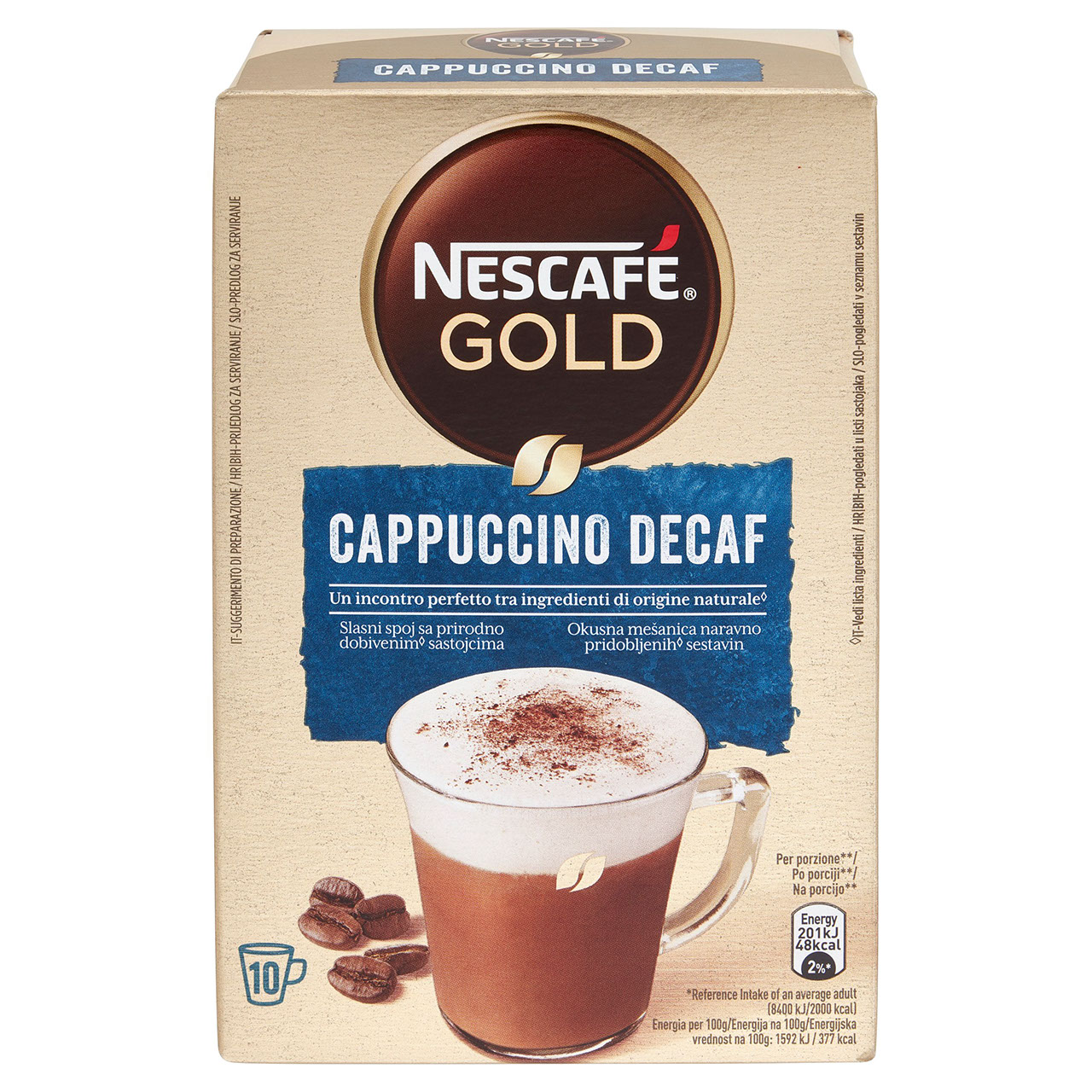 NESCAFÉ Cappuccino Decaf Solubile Decaffeinato, 10 Bustine 125g