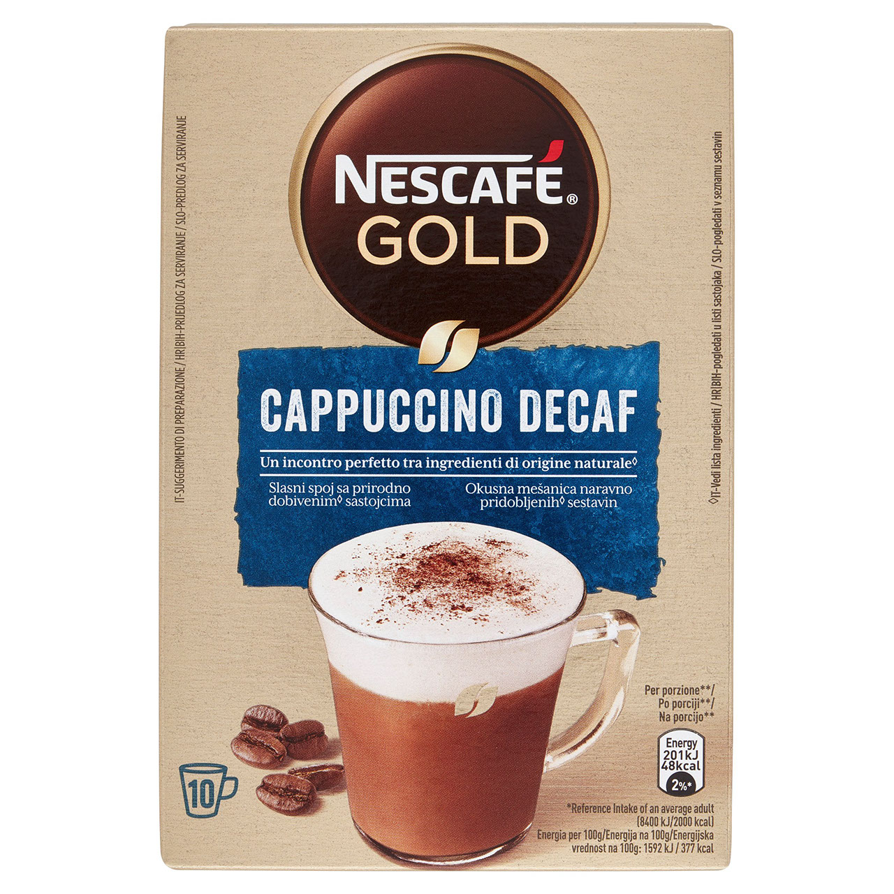 NESCAFÉ Cappuccino Decaf Solubile Decaffeinato, 10 Bustine 125g