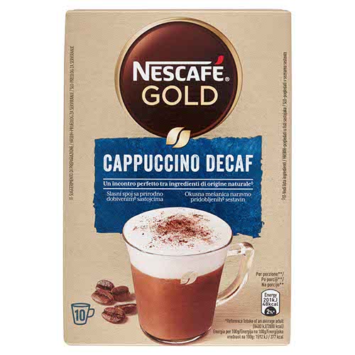 NESCAFÉ Cappuccino Decaf Solubile Decaffeinato, 10 Bustine 125g