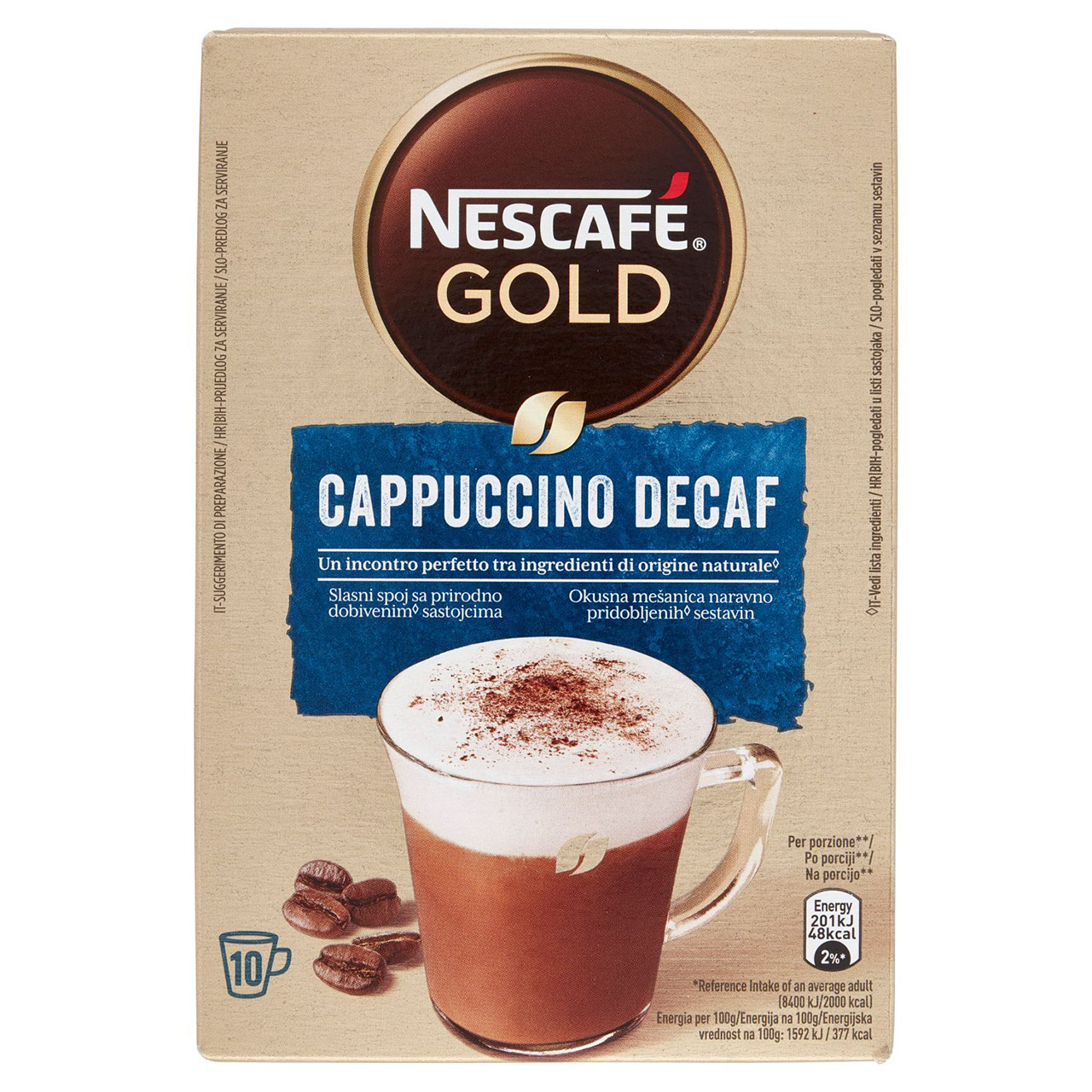 NESCAFÉ Cappuccino Decaf Solubile Decaffeinato, 10 Bustine 125g