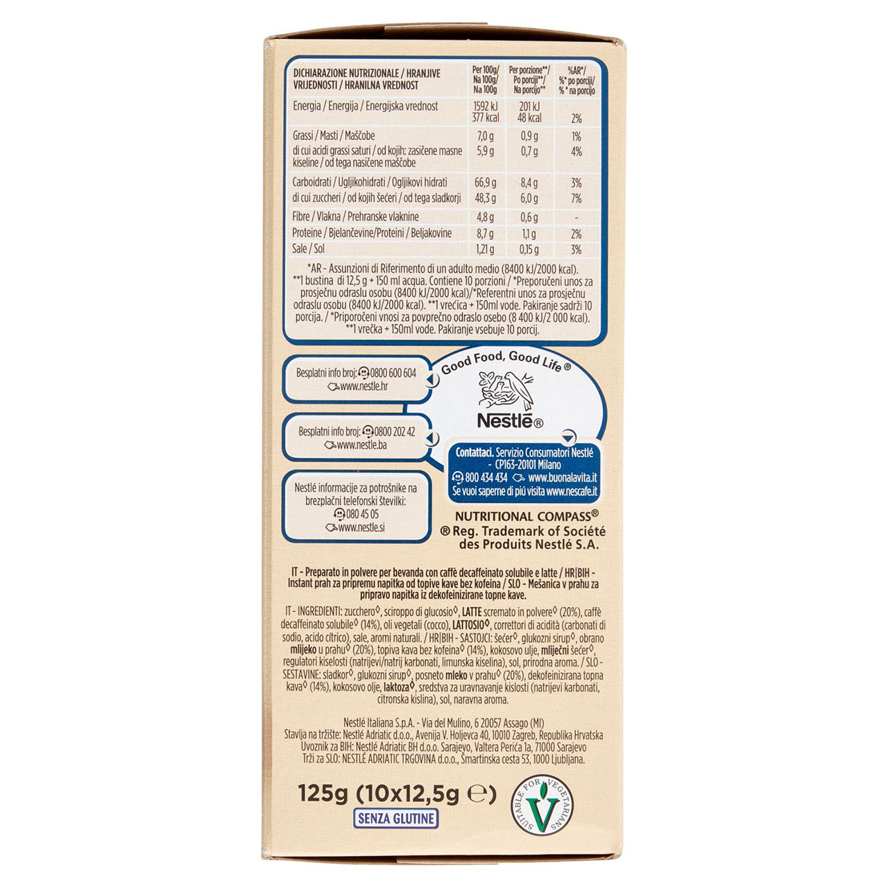 NESCAFÉ Cappuccino Decaf Solubile Decaffeinato, 10 Bustine 125g