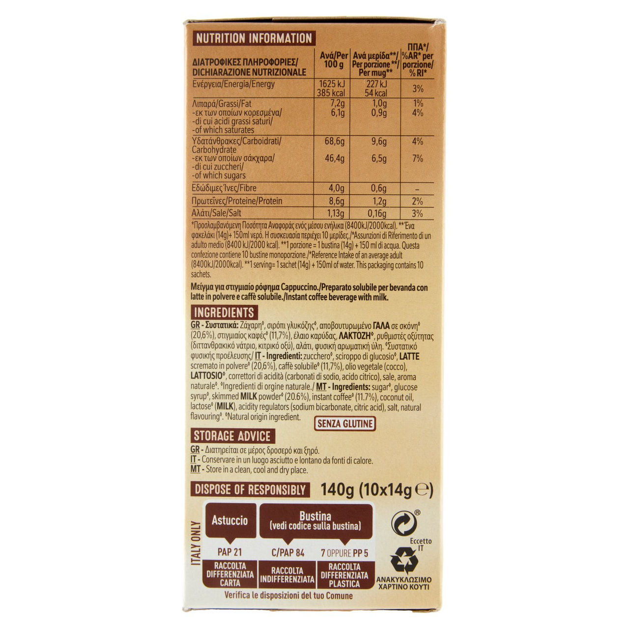 NESCAFÉ Cappuccino Solubile, 10 Bustine 140g