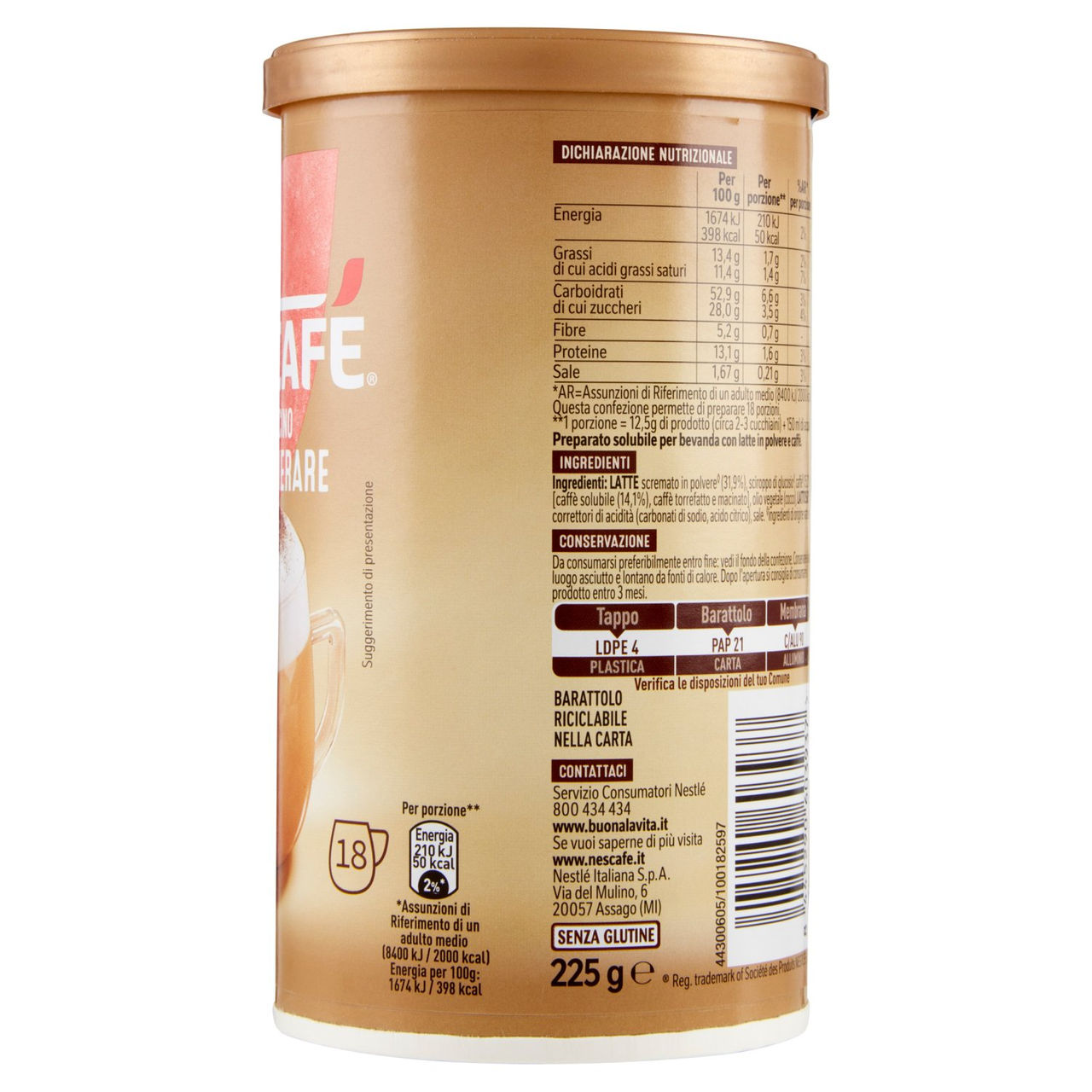NESCAFÉ Cappuccino Solubile da Zuccherare Barattolo 225g