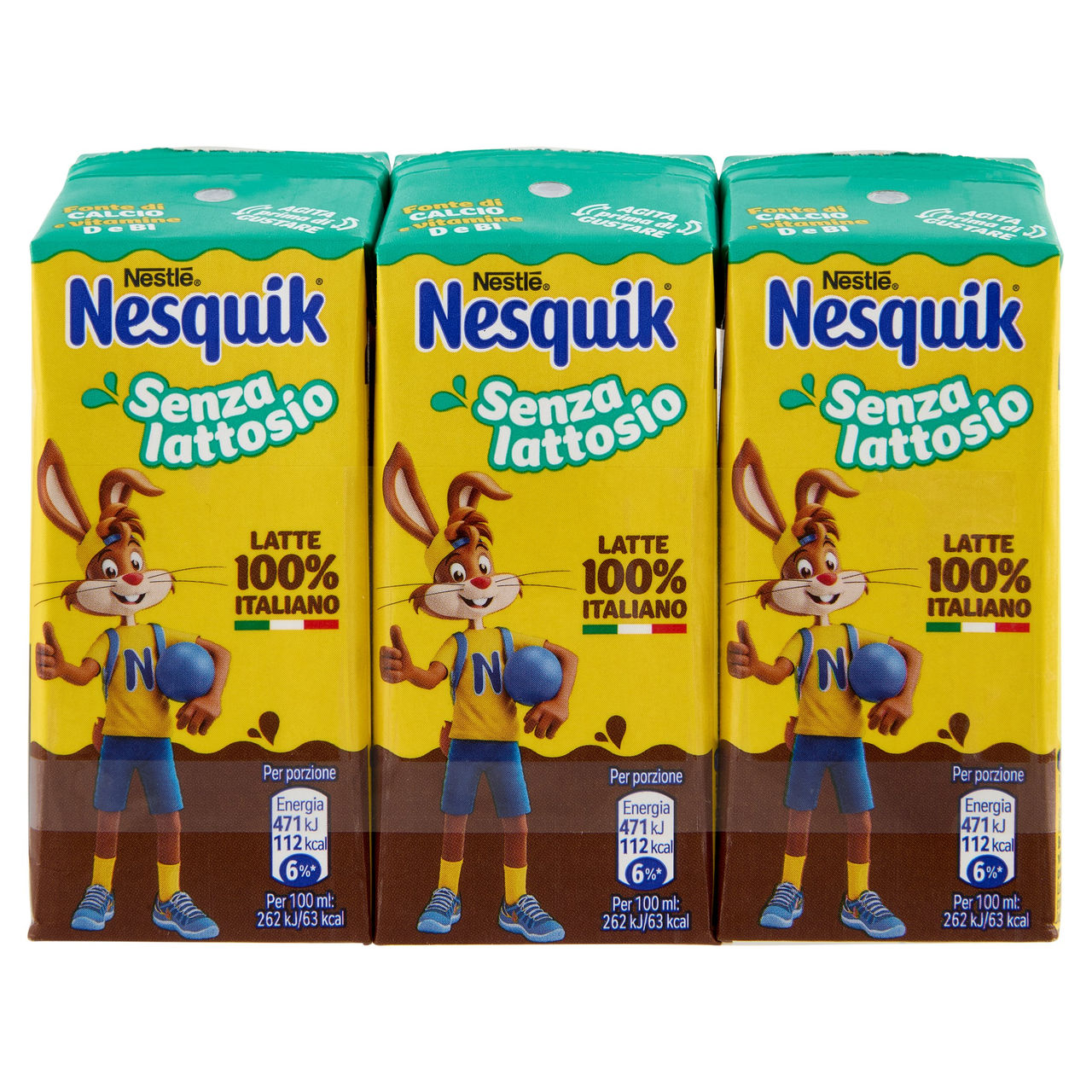NESQUIK Pronto da Bere Senza Lattosio Latte e Cacao 3 Brick da 180ml