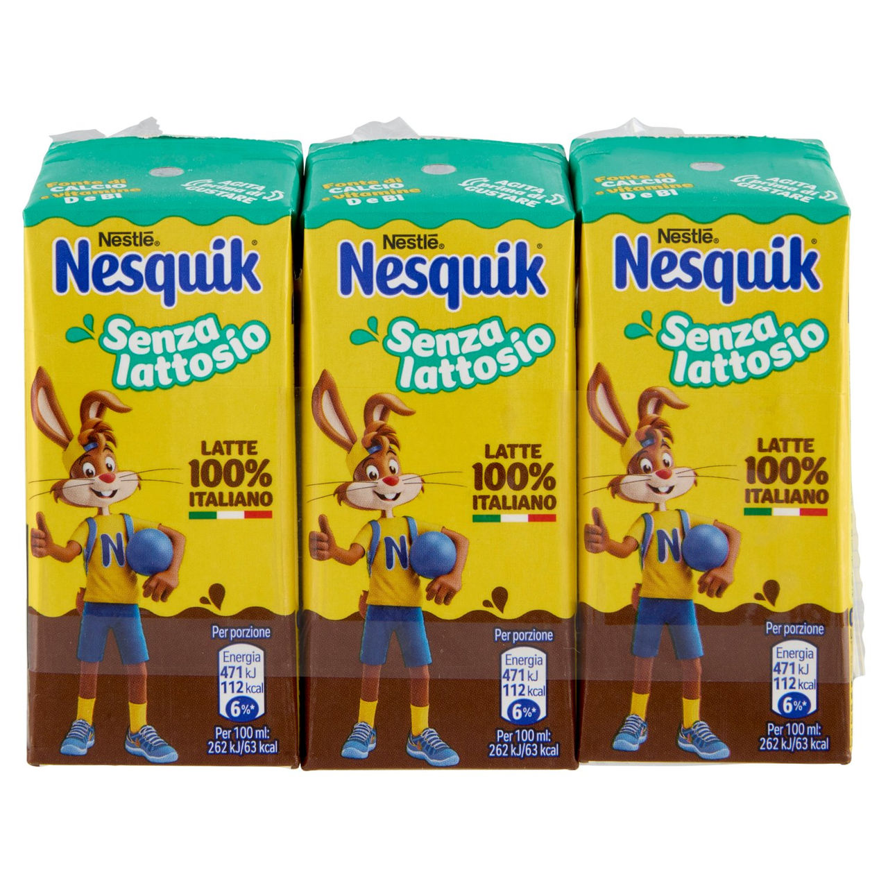 NESQUIK Pronto da Bere Senza Lattosio Latte e Cacao 3 Brick da 180ml