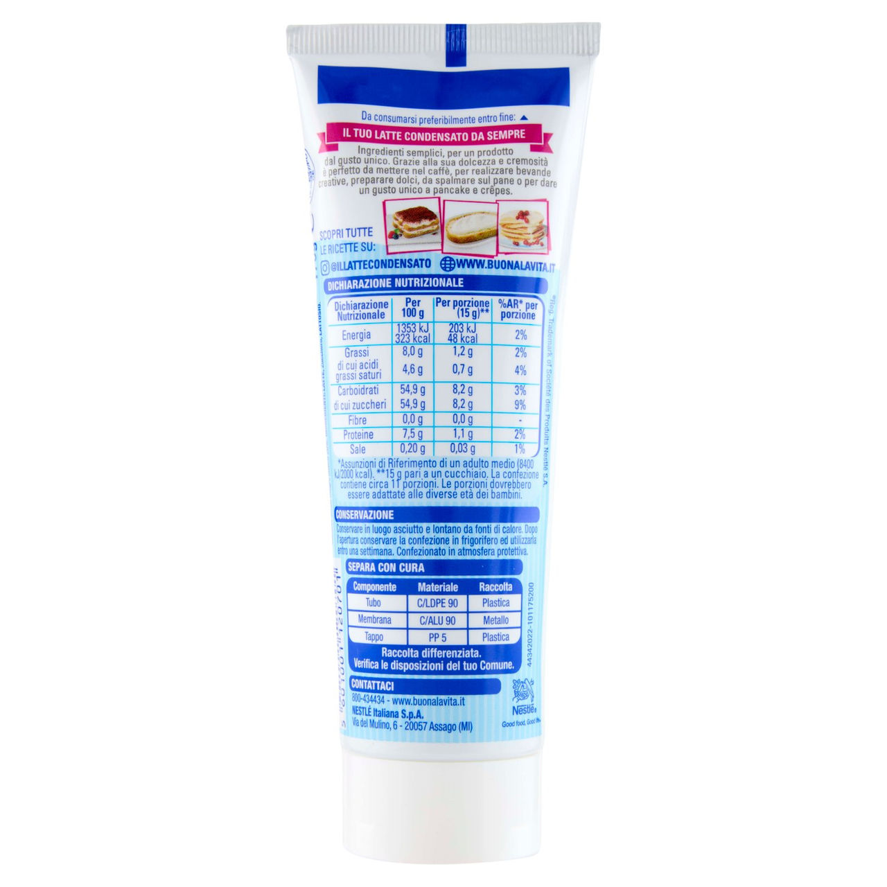 NESTLÉ il Latte Condensato Latte Concentrato Zuccherato Tubo 170 g