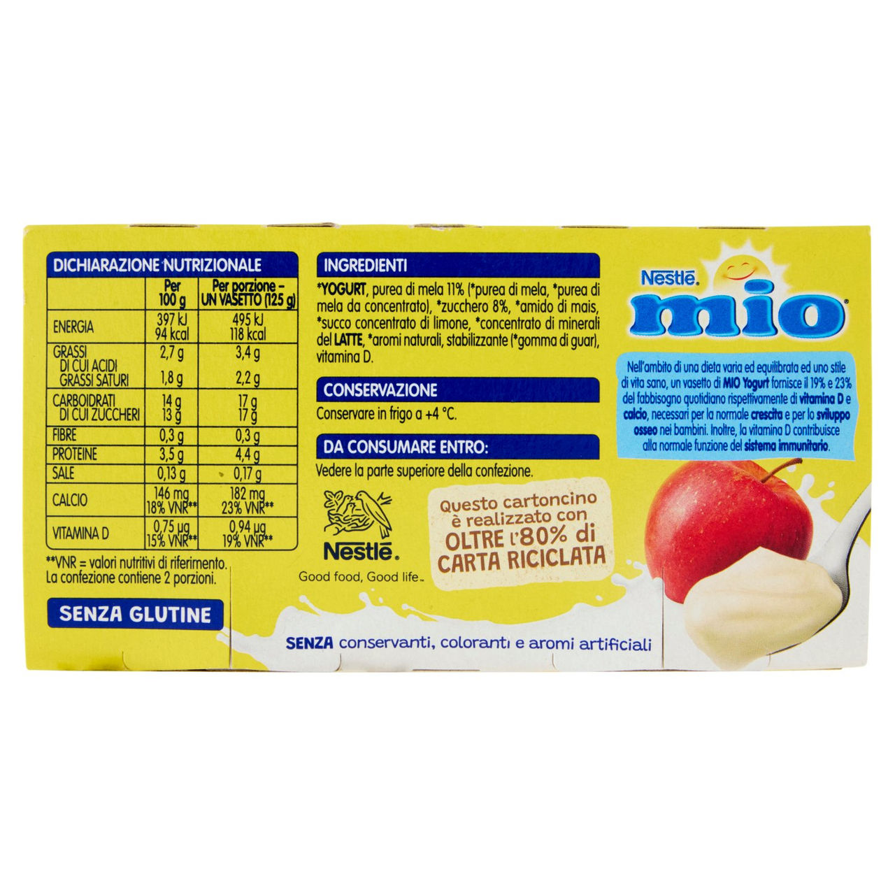 NESTLÉ MIO Yogurt Cremoso Senza Pezzi Mela 2x125g