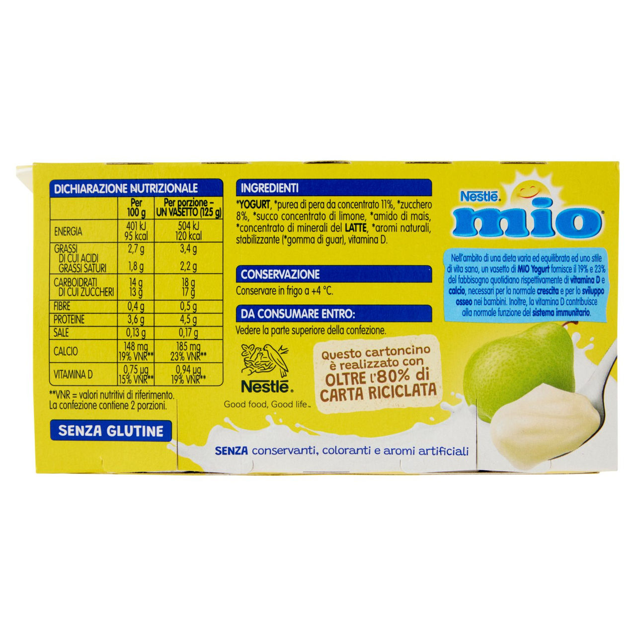 NESTLÉ MIO Yogurt Cremoso Senza Pezzi Pera 2x125g