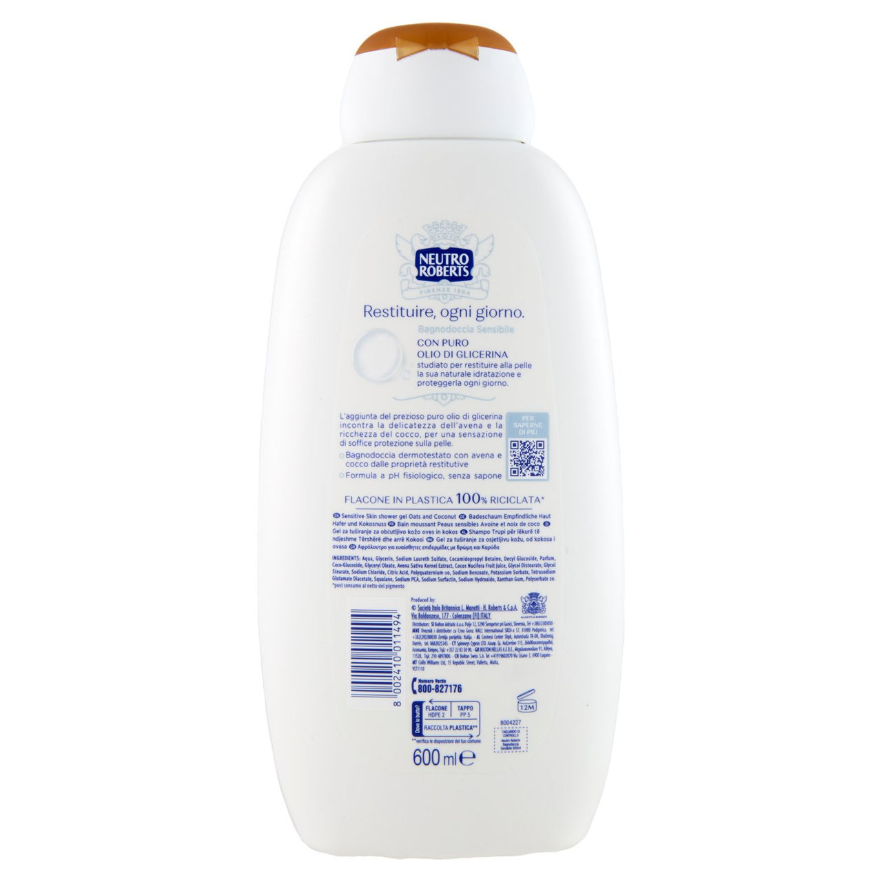 Neutro Roberts Sensibile Avena e Cocco Bagnodoccia 600 ml