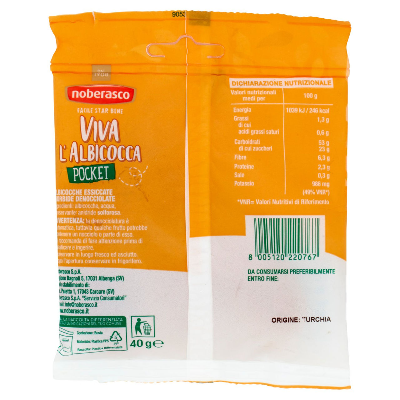 noberasco Viva l'Albicocca Pocket 40 g