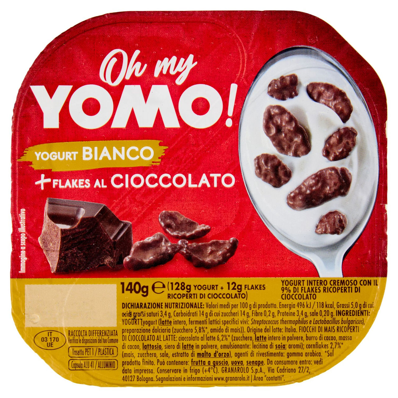Oh my Yomo! Yogurt Bianco   Flakes al Cioccolato 140 g