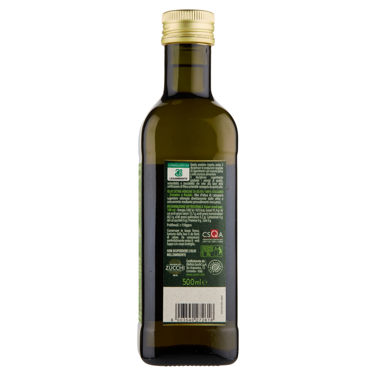 Olio extravergine di oliva Zucchi 100% italiano sostenibile 500 ml