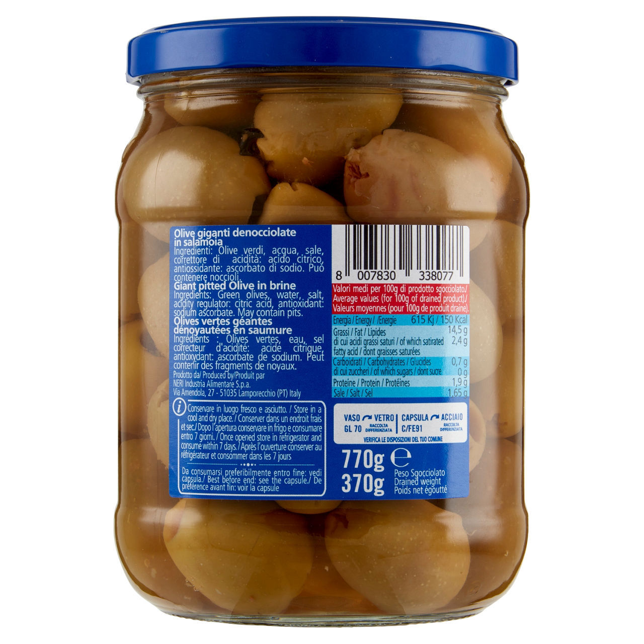 Olive giganti Neri denocciolate 370 g