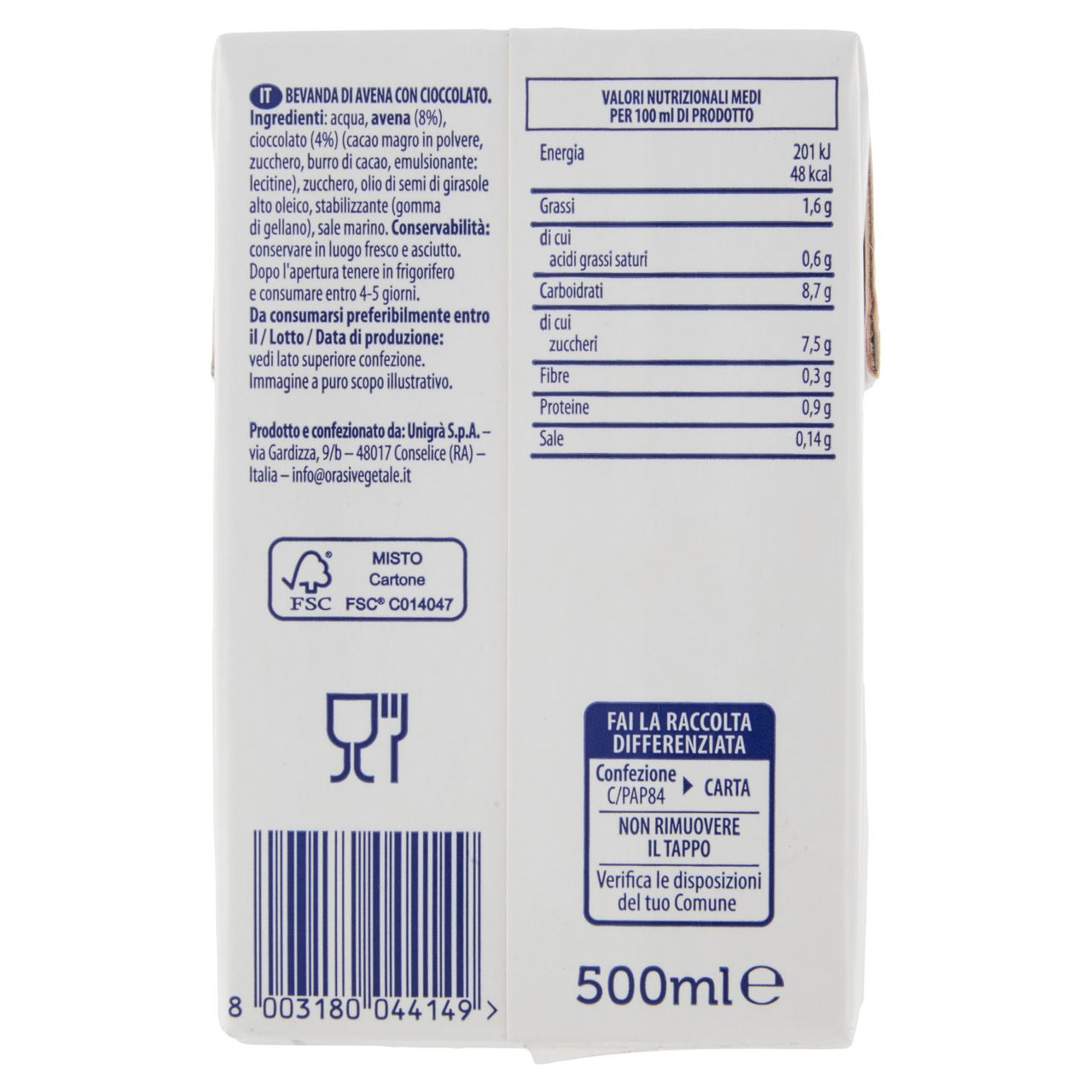 OraSì Avena & Cioccolato 500 ml