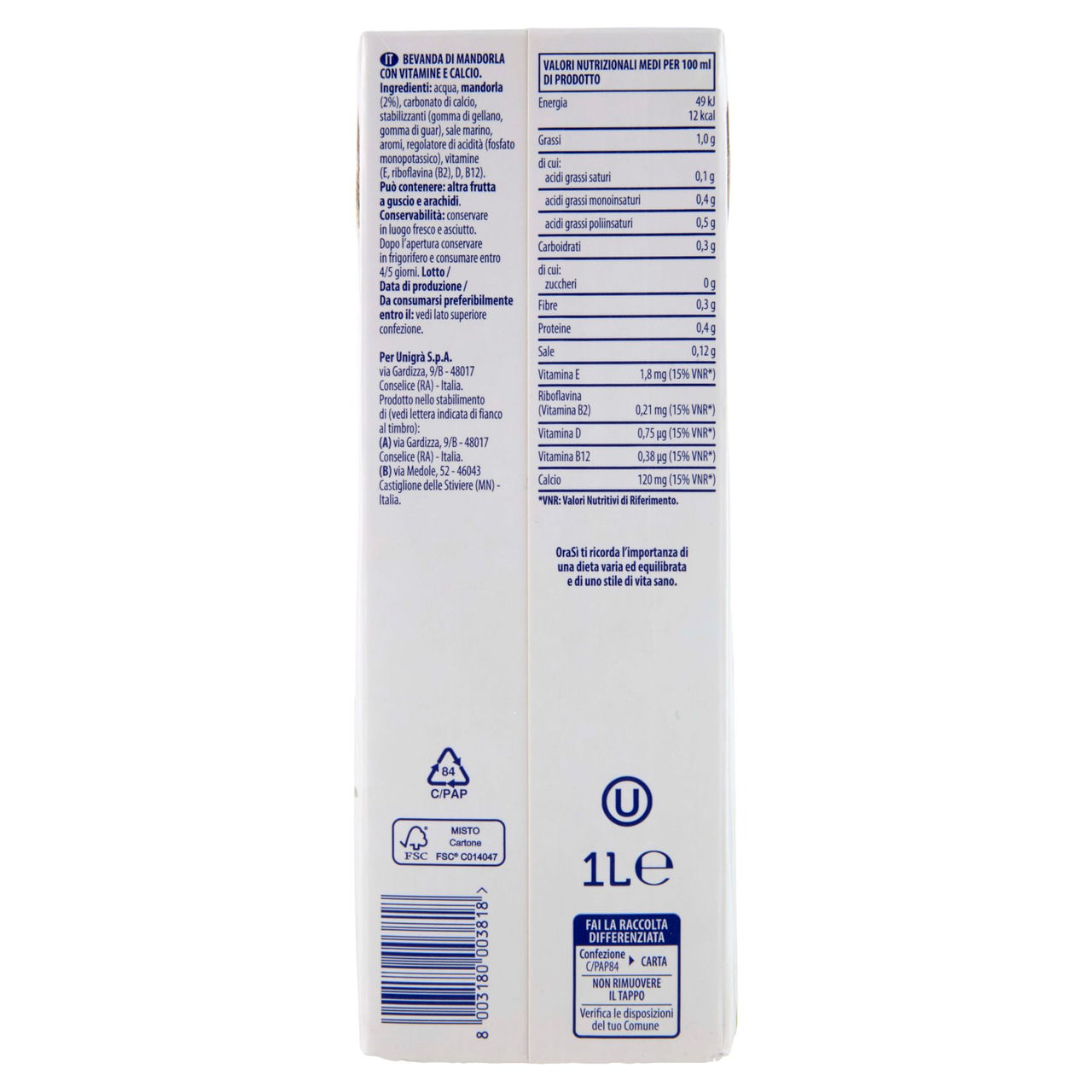 OraSì Mandorla Zero Zuccheri 1 L
