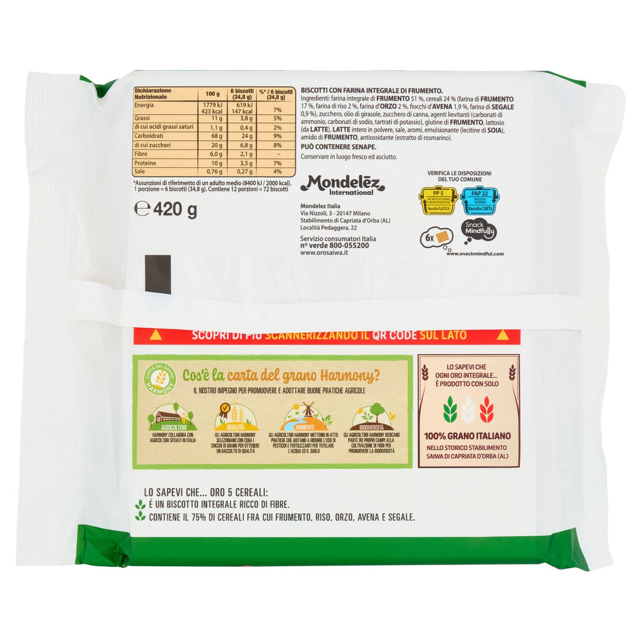 Oro Saiwa biscotti secchi 5 Cereali - 420 g