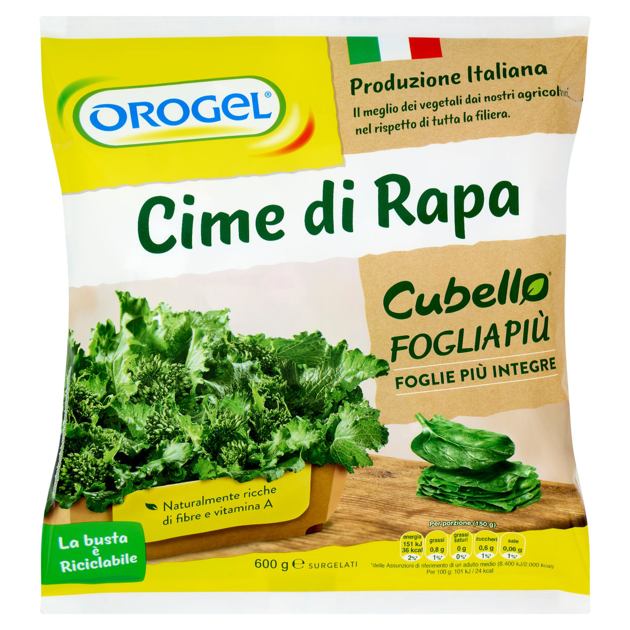 Orogel Cubello Cime di Rapa Foglia Più Surgelati 600 g
