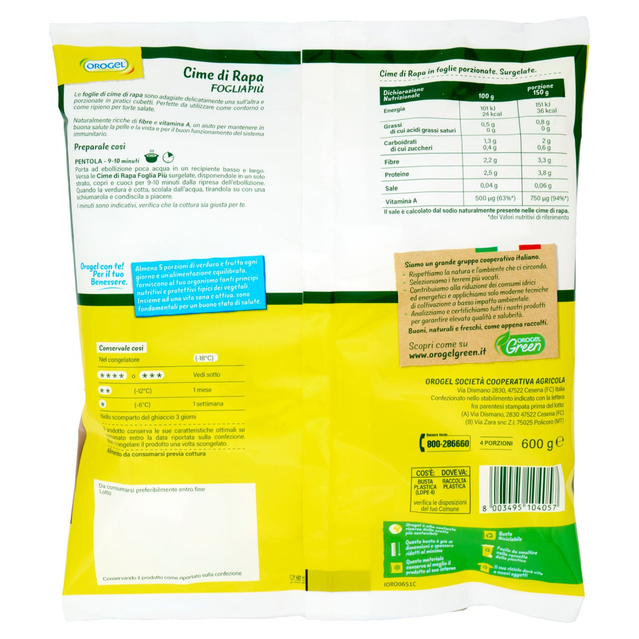Orogel Cubello Cime di Rapa Foglia Più Surgelati 600 g
