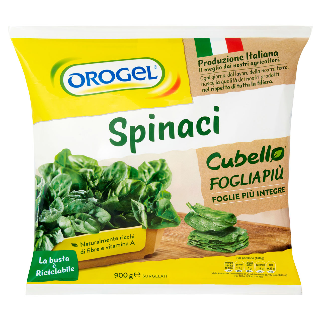 Orogel Cubello Spinaci Foglia Più Surgelati 900 g