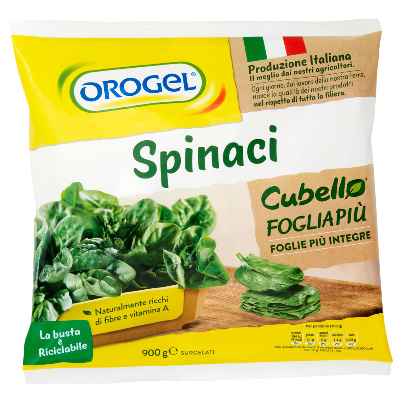 Orogel Cubello Spinaci Foglia Più Surgelati 900 g