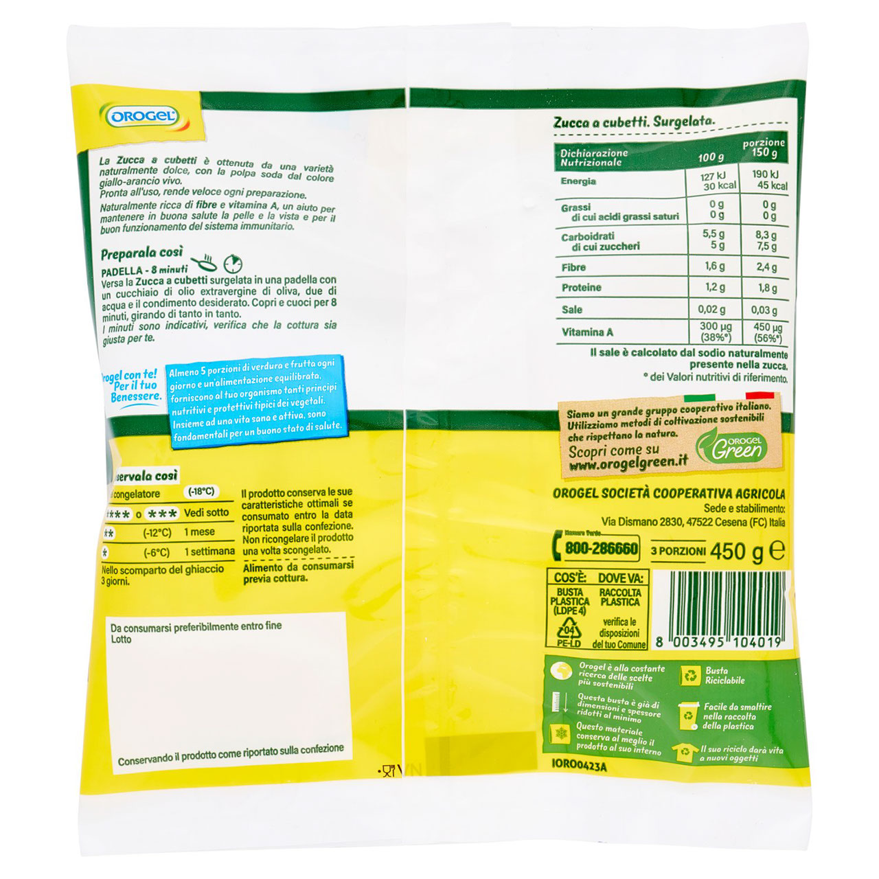 Orogel Zucca a Cubetti Surgelati 450 g