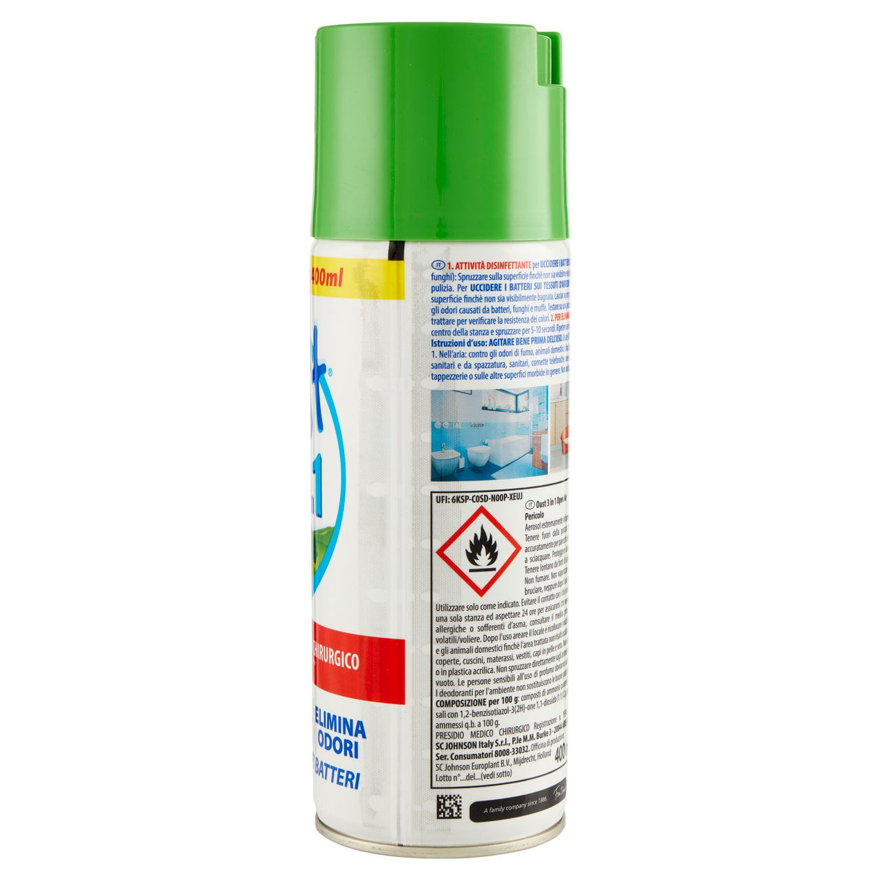 Oust 3 in 1 Spray Disinfettante per Superfici e Tessuti d'Arredo, Fragranza Open Air, 400ml