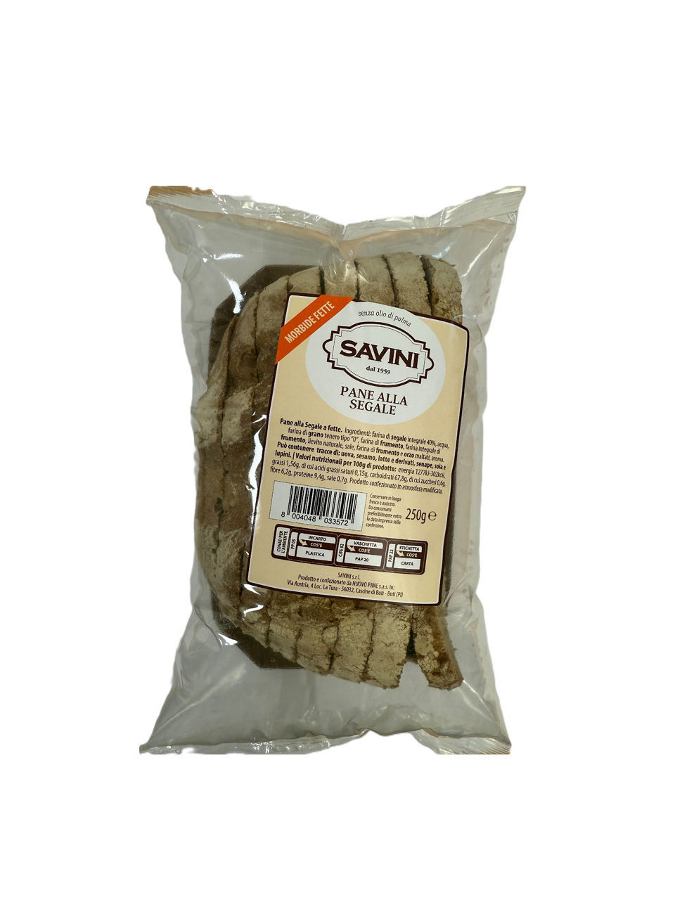 Pane alla segale Savini a fette 250 g
