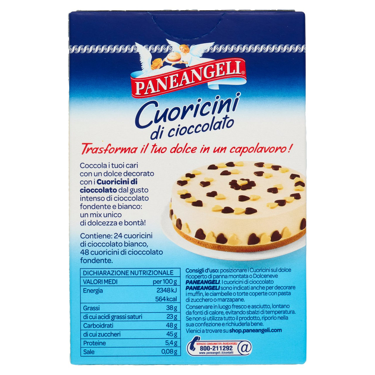 PANEANGELI decora con Cuoricini di cioccolato 45 g