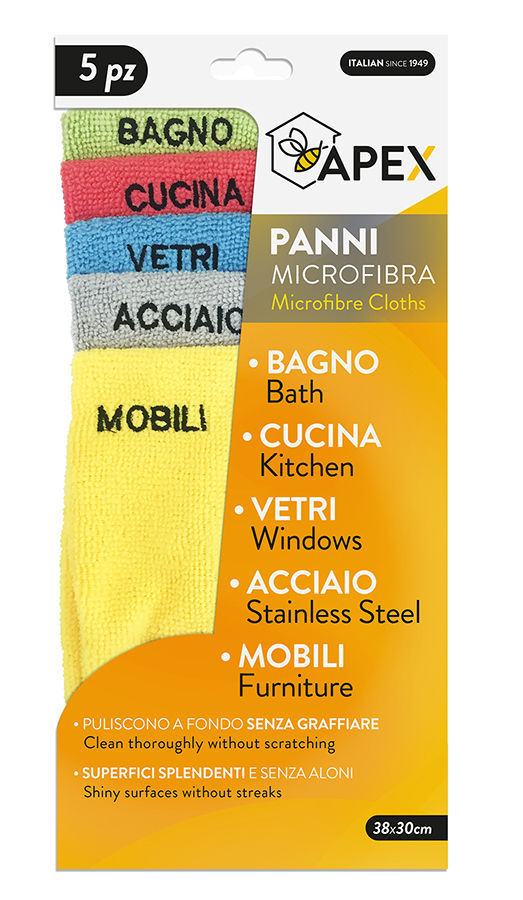 Panni microfibra Apex multiuso dimensioni 38 x 30 cm conf. da 5 pezzi