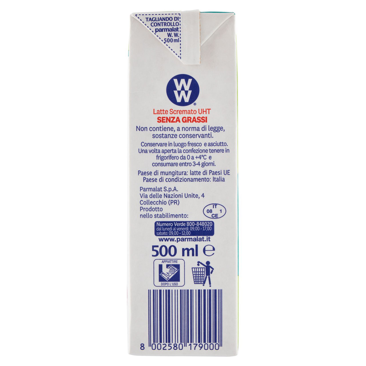 parmalat WW Latte Scremato UHT 500 ml