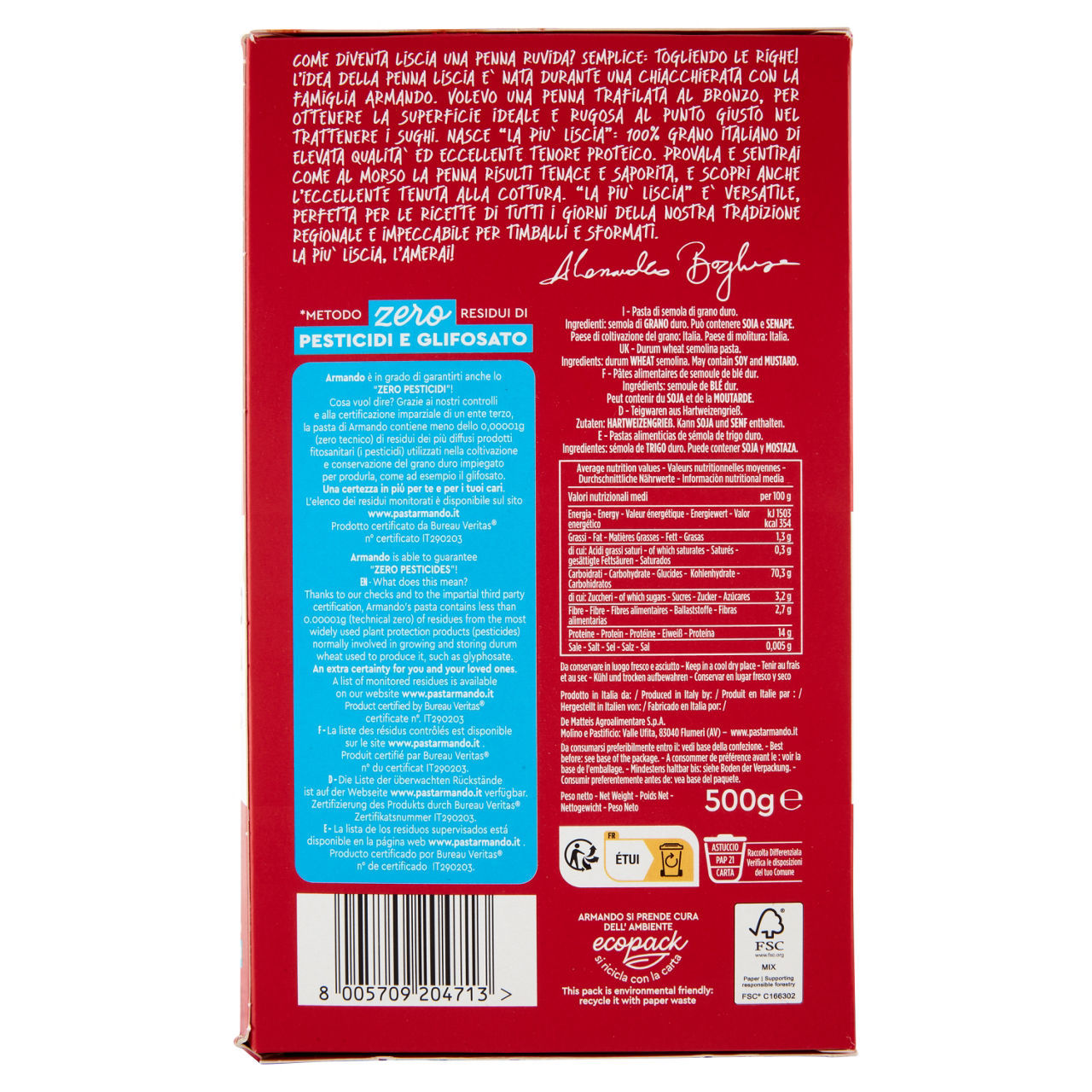 Pasta trafilata al bronzo Armando la penna liscia 500 g