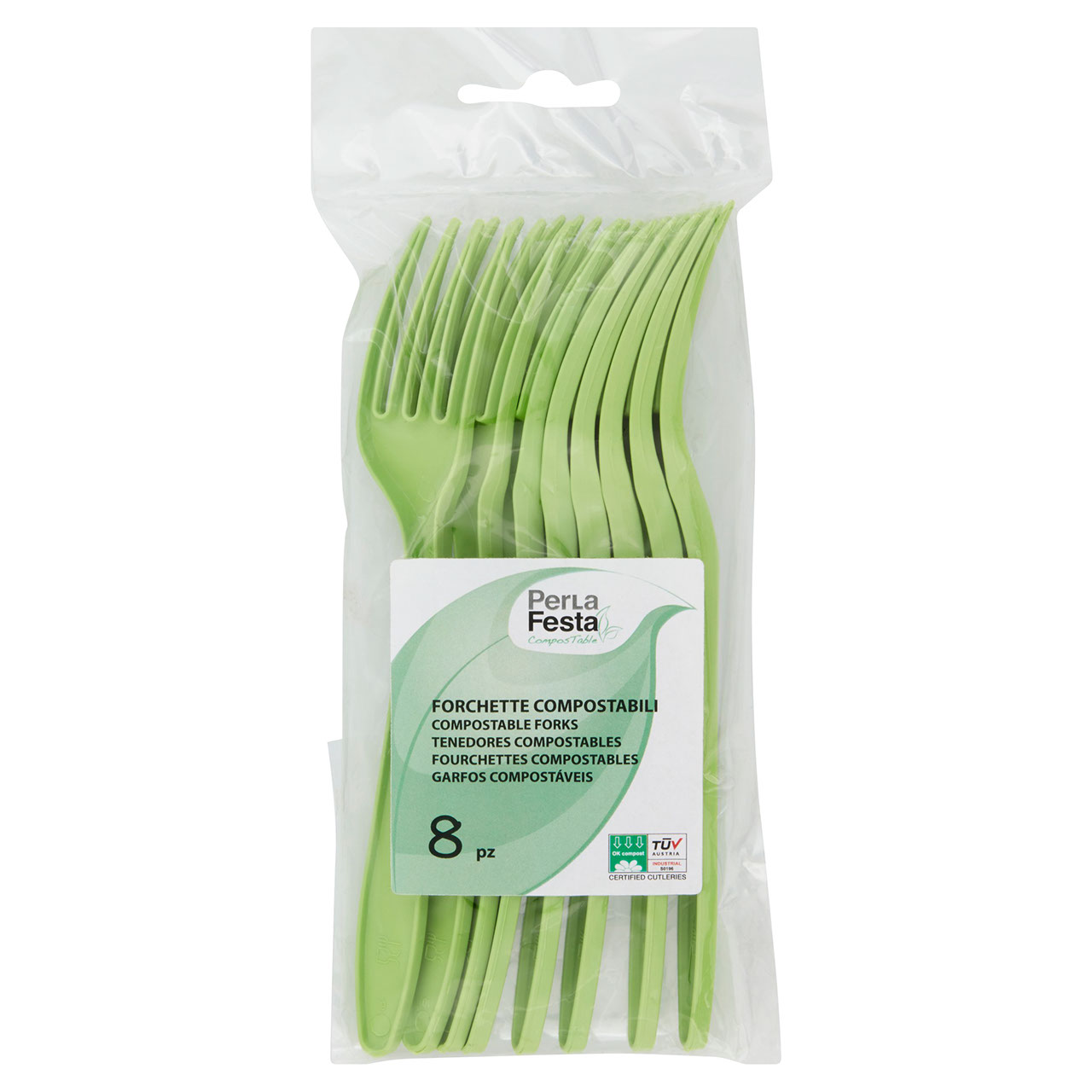 PerLa Festa ComposTable Forchette Compostabili verdi 8 pz