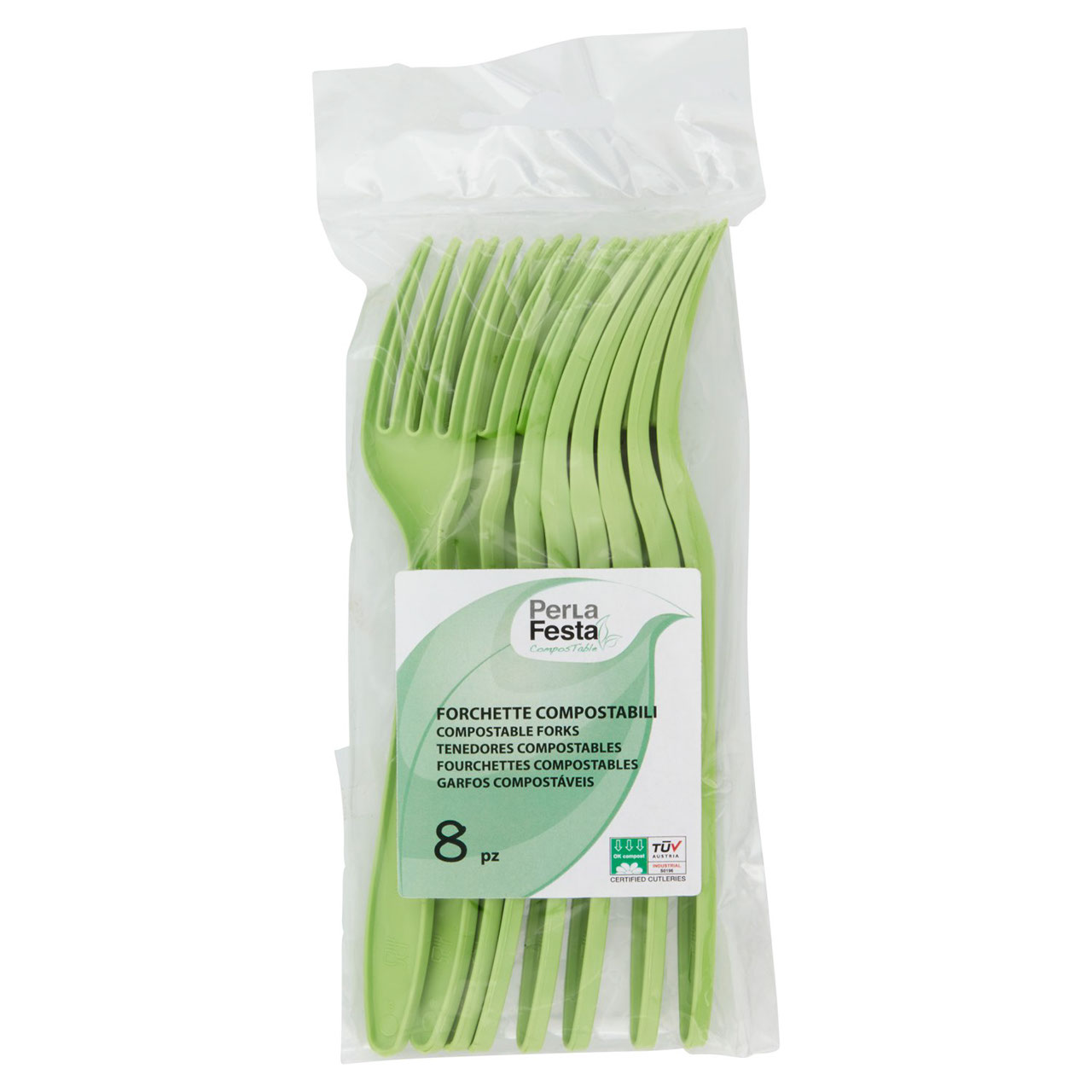 PerLa Festa ComposTable Forchette Compostabili verdi 8 pz