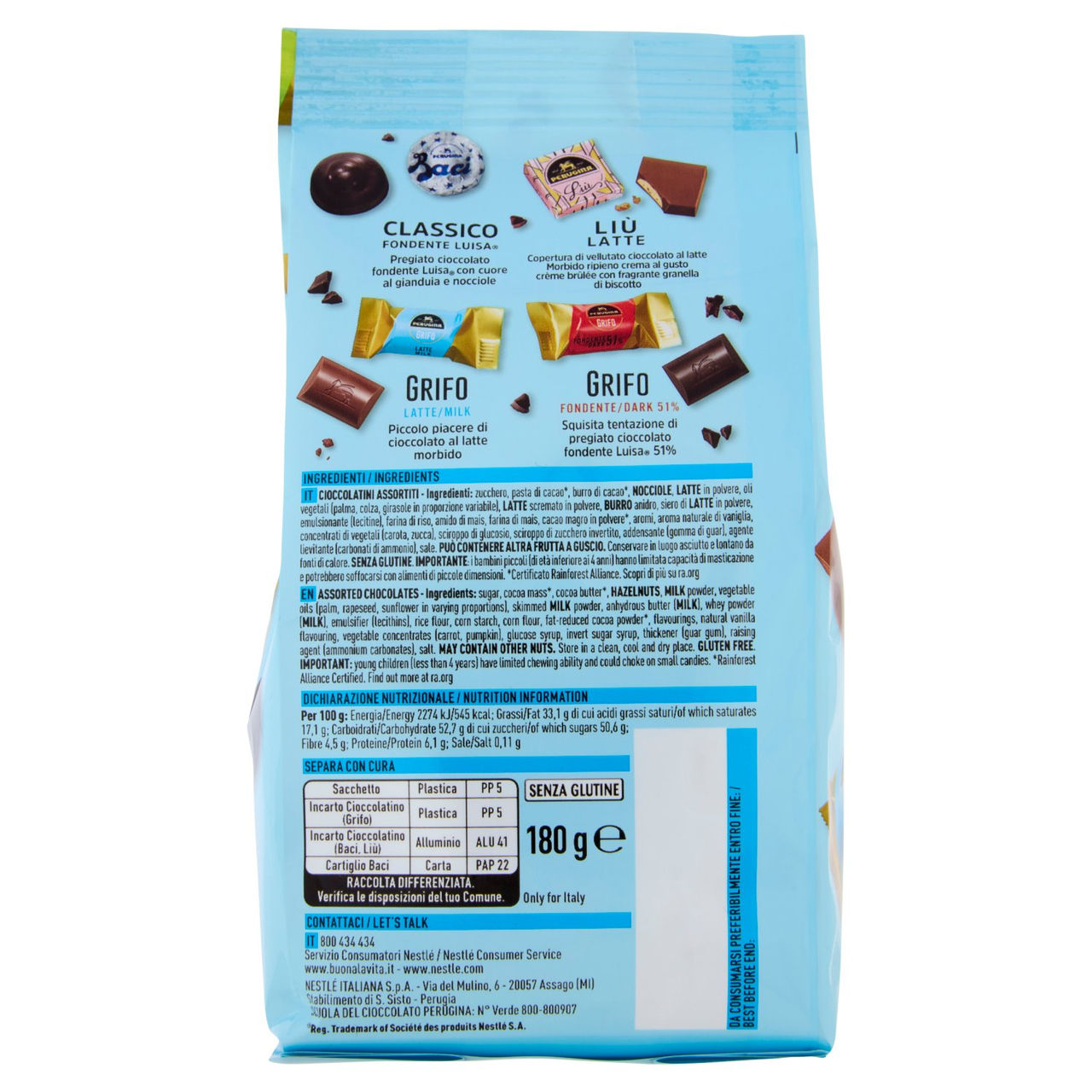 PERUGINA Cioccomania Cioccolatini Assortiti Fondenti e al Latte Sacchetto 180g