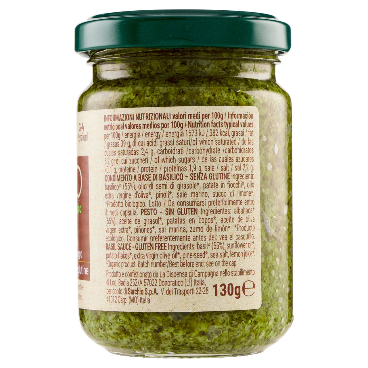 Pesto Sarchio bio, senza glutine 130g
