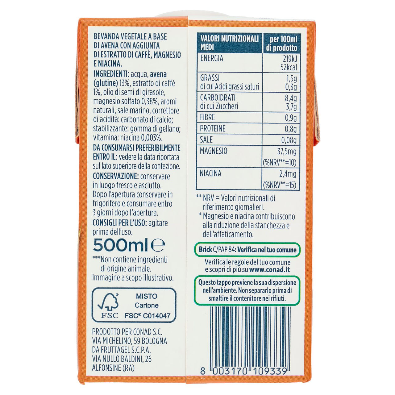 PIACERSI CONAD Avena e Caffè 500 ml